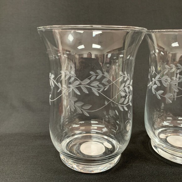 Elements Candle Holders Clear Glass Etched Leaves 5 7/8" High - Picture 3 of 9